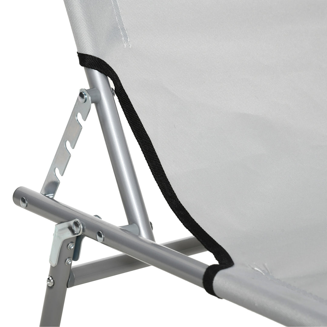 2 Pieces Outdoor Foldable Sun Lounger, 4 Level Adjustable Backrest Reclining Sun Lounger Chair with Angle Adjust Sun Shade Awning for Beach, Garden, Patio, Light Grey