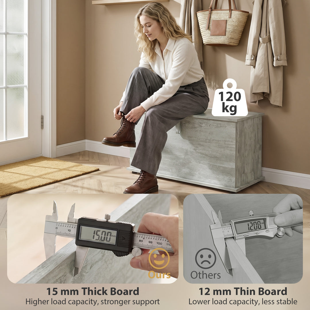 Storage Chest, 102L Blanket Box, Shoe Bench with Safety Hinged Lid, Be
