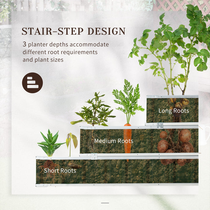 3 Tier Raised Garden Bed, Metal Elevated Planer Box Kit Flower Pot w/ A Pairs of Glove for Garden, Patio to Grow Vegetables, Herbs, Flowers, 118 x 118 x 62 cm, Grey