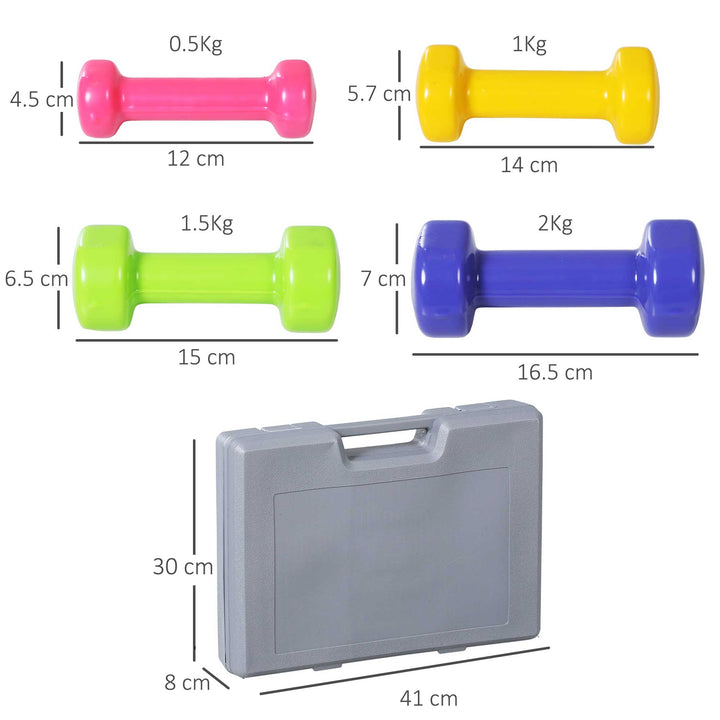 10KG Dumbbells Set with Carry Case, Hand Weights for Women and Men Home Gym Weight Lifting Training, Red, Yellow, Green, Purple