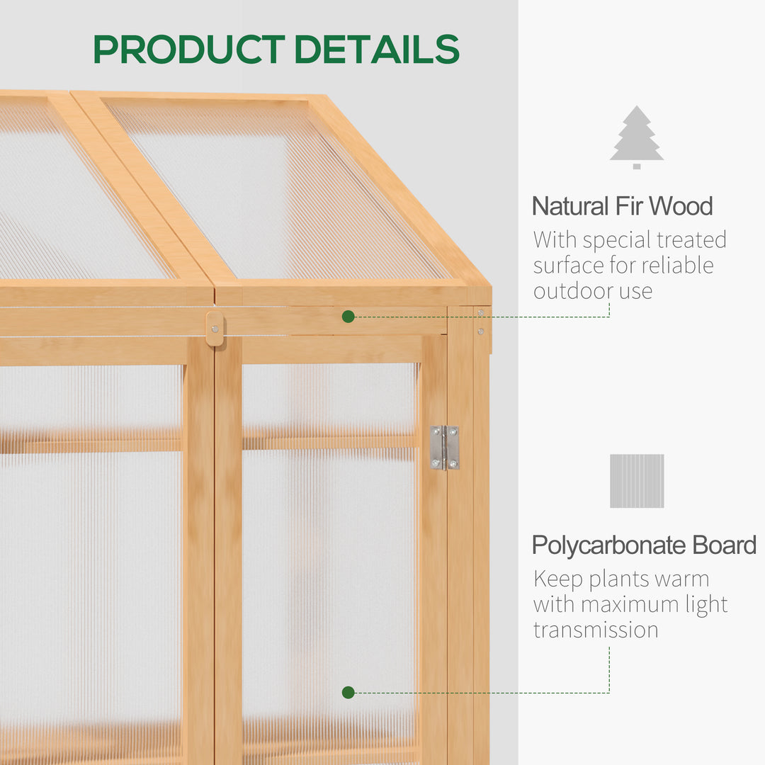 Wooden Cold Frame Polycarbonate Greenhouse with Openable Top Cover and Double Door, Grow House for Flower, Vegetable and Plants, 70 x 50 x 120cm, Grey