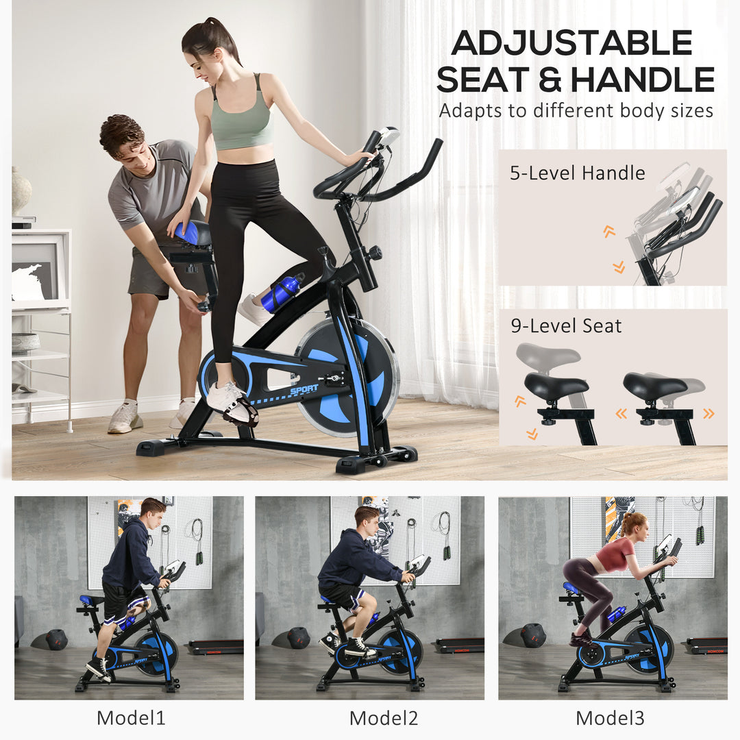 SPORTNOW Exercise Bike, Indoor Stationary Bike, Cycling Machine with Adjustable Seat and Resistance for Home Gym Workout, Blue