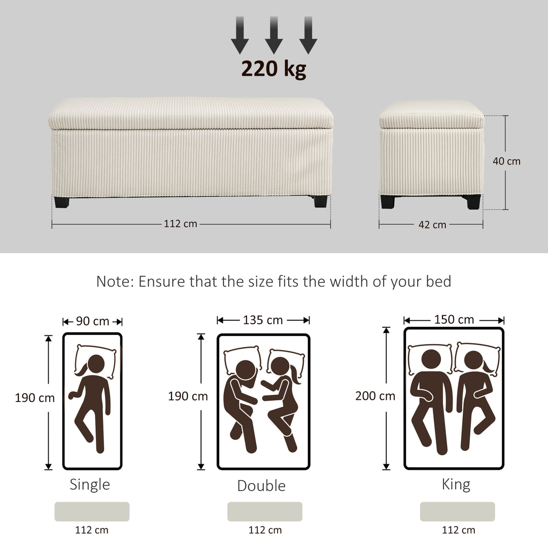 Storage Ottoman Bench, Corduroy Footstool with Removable Lid and Legs, 112cm Storage Chest Box for Living Room, Bedroom, Hallway, Beige