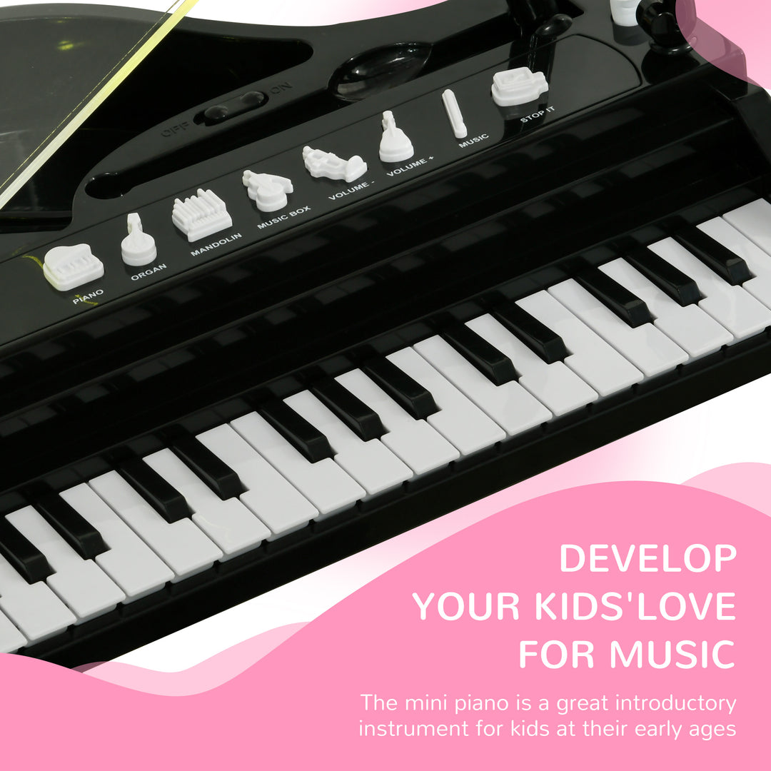 AIYAPLAY Children's 32-Key Piano Keyboard, with Stool, Lights, Microphone, Sounds, for Aspiring Musicians, Black | Aosom UK