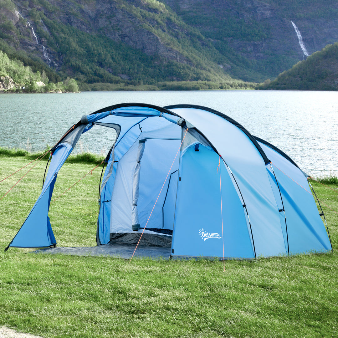 Outsunny 2-3 Man Tunnel Tents w/ Vestibule Camping Tent Porch Air Vents Rainfly Weather-Resistant Shelter Fishing Hiking Shelter | Aosom UK