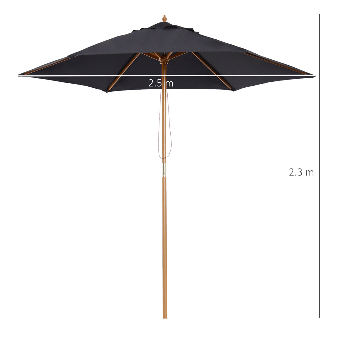 2.5m Wood Garden Parasol Sun Shade Patio Outdoor Wooden Umbrella Canopy Black