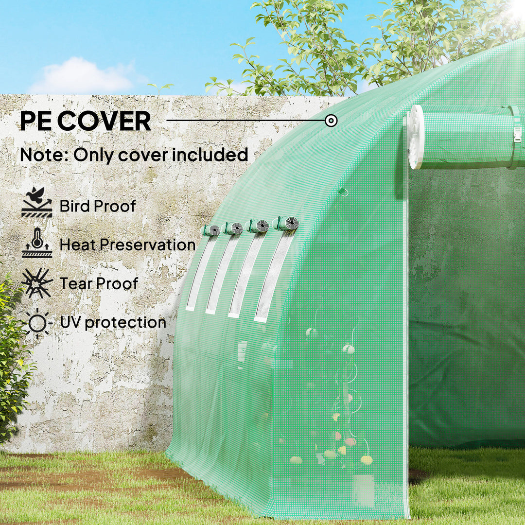 4 x 3 x 2m Greenhouse Replacement Cover ONLY Winter Garden Plant PE Cover for Tunnel Walk-in Greenhouse with Roll-up Windows Door Outdoor, Green