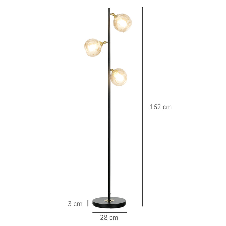 HOMCOM Tree Floor Lamp: Modern 3-Light Standing Luminaire for Bedrooms & Lounges, 162cm Height, Grey (Bulbs Excluded) | Aosom UK