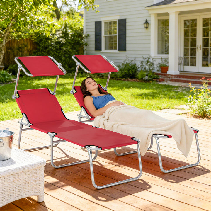Outdoor Foldable Sun Lounger Set of 2, 4 Level Adjustable Backrest Rec