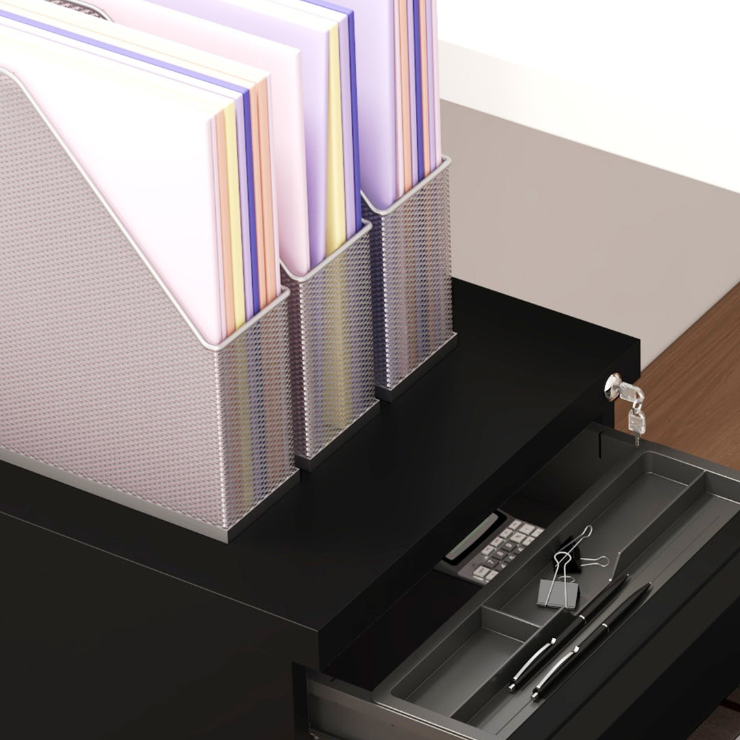3-Drawer Filing Cabinet with Lock, Mobile Steel File Cabinet for A4, Legal and Letter Size, Under Desk Drawers with Pre-Assembled Body for Home Office, 37 x 43.5 x 60 cm, Black