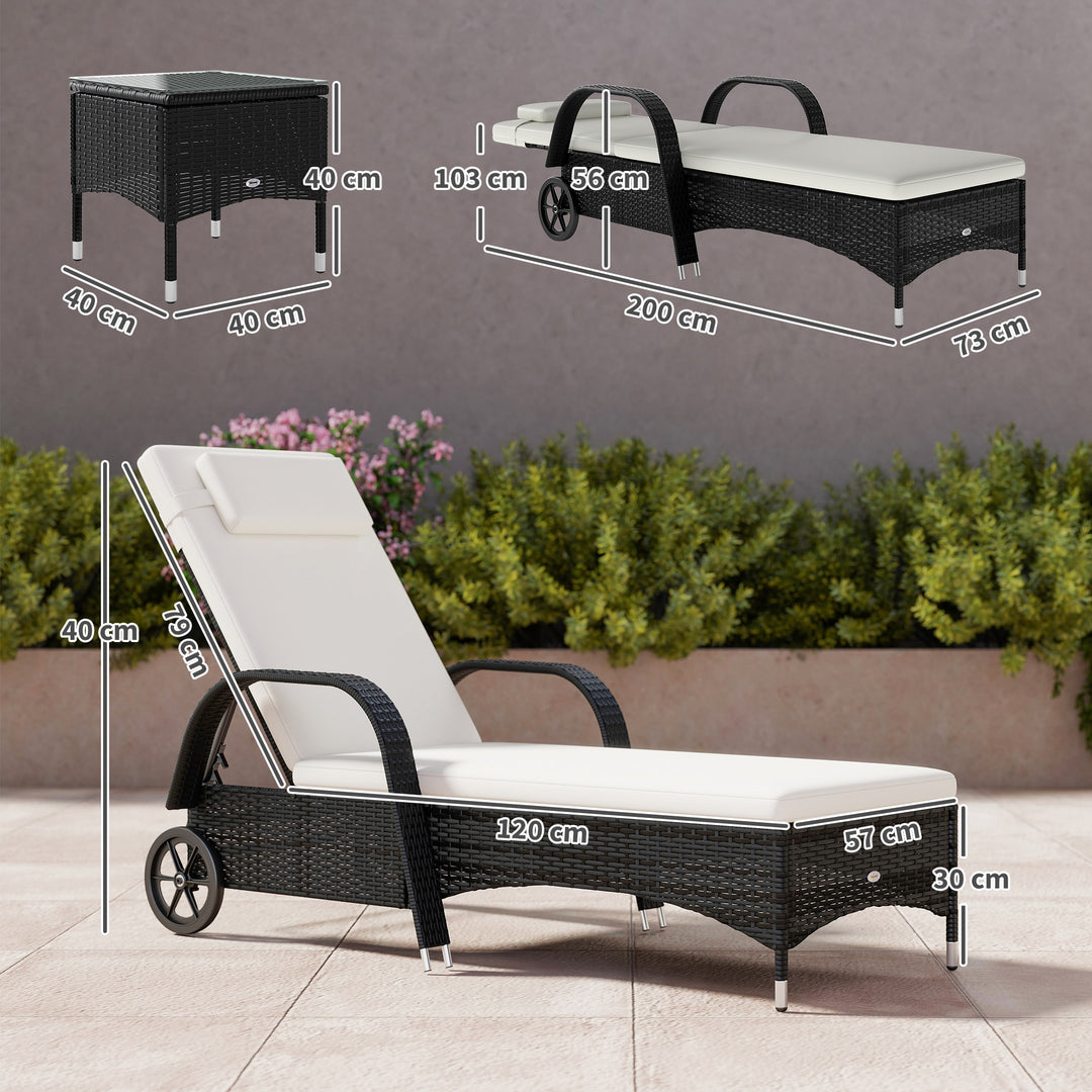 MCL 2 Seater Rattan Sun Lounger Set with Side Table Black