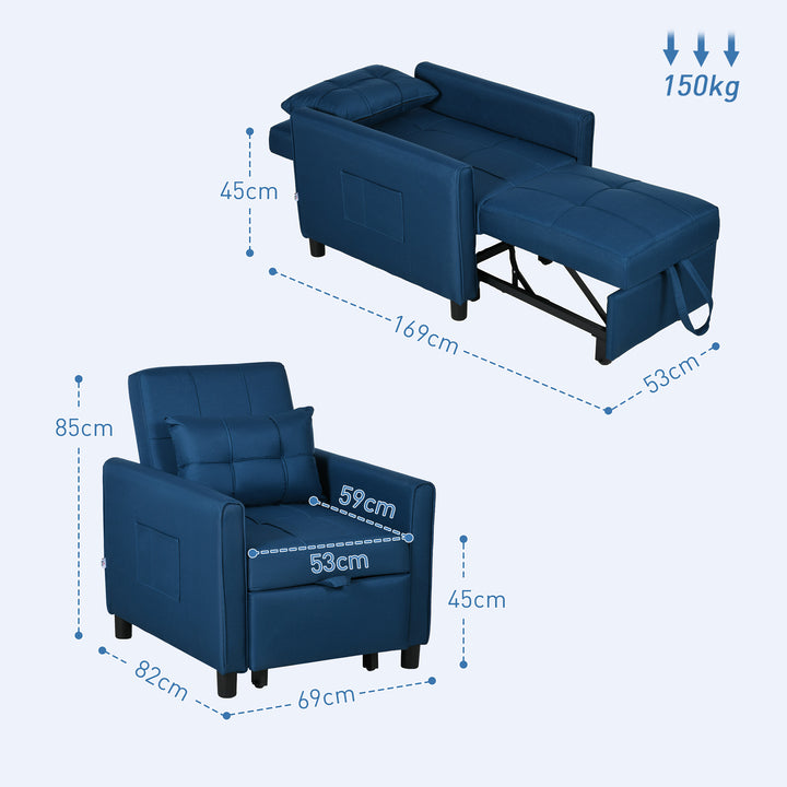 Linen-Look Single Chair Bed - Blue