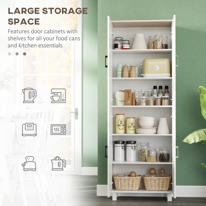 Freestanding Kitchen Cupboard, 4-Door Storage Cabinet Organizer with Adjustable Shelves White