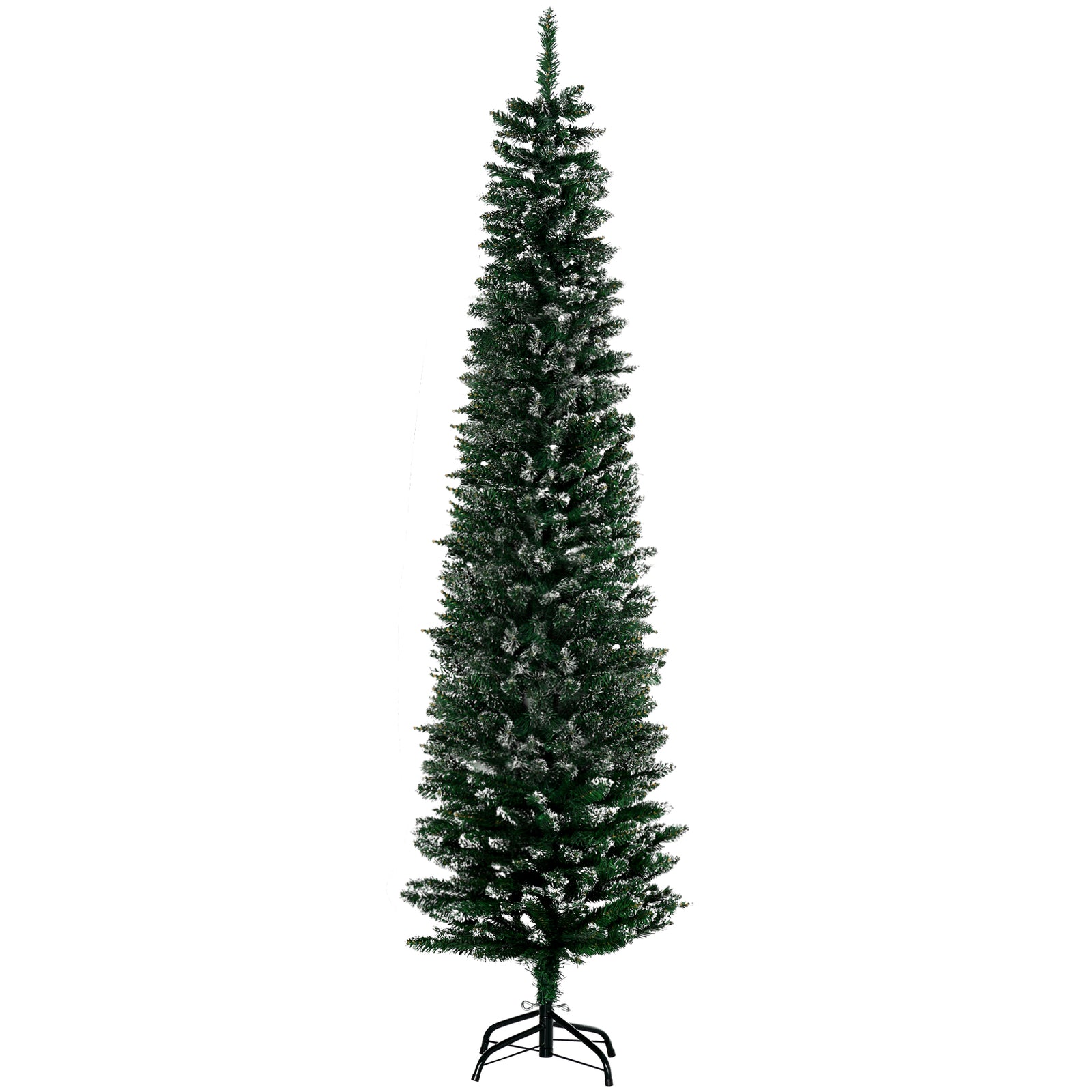6FT Artificial Snow Dipped Christmas Tree Xmas Pencil Tree Holiday Home Indoor Decoration with Foldable Black Stand, Green