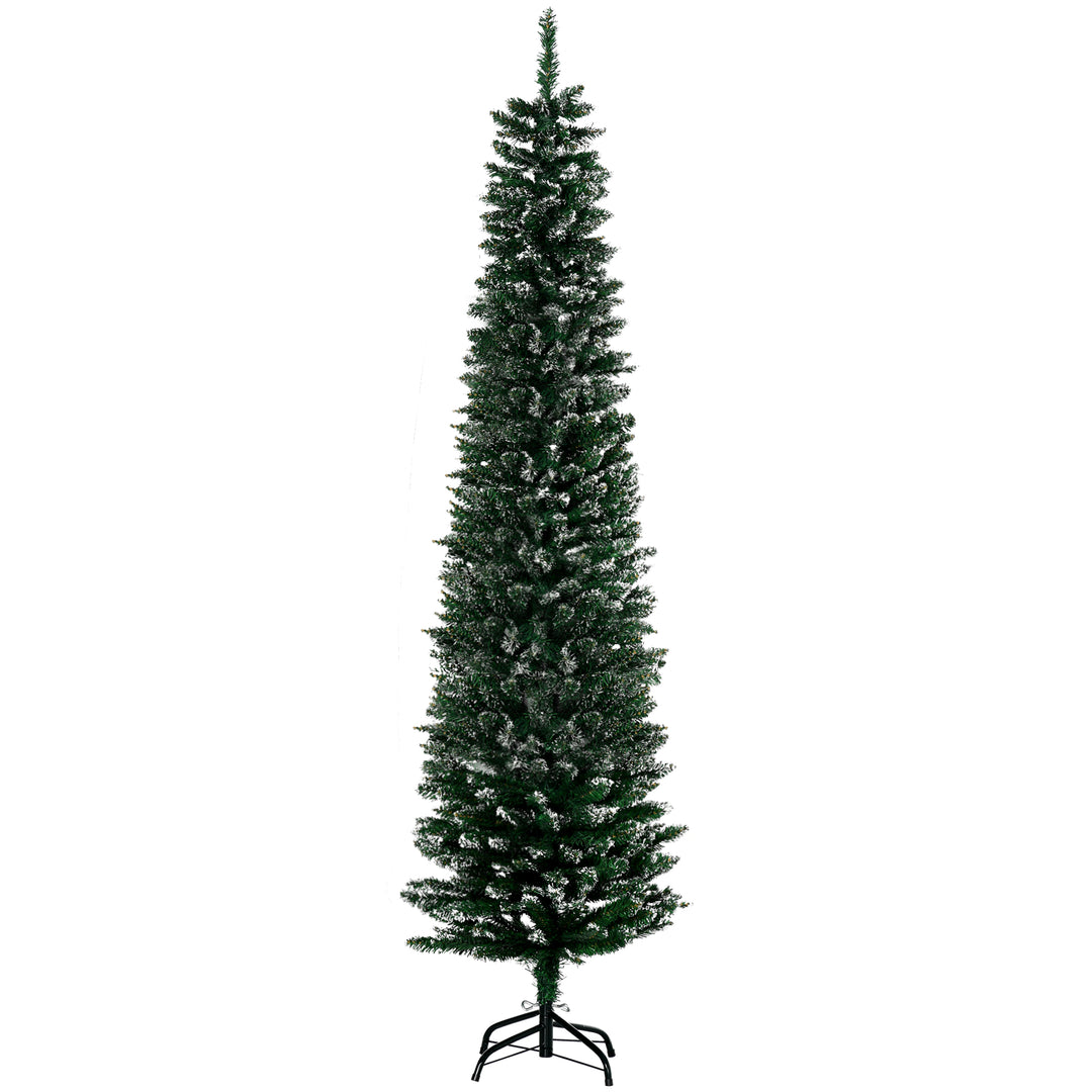 MCL 6FT Artificial Snow Dipped Christmas Tree Xmas Pencil Tree Holiday Home Indoor Decoration with Foldable Black Stand, Green