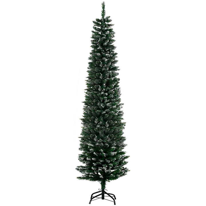 MCL 6FT Artificial Snow Dipped Christmas Tree Xmas Pencil Tree Holiday Home Indoor Decoration with Foldable Black Stand, Green