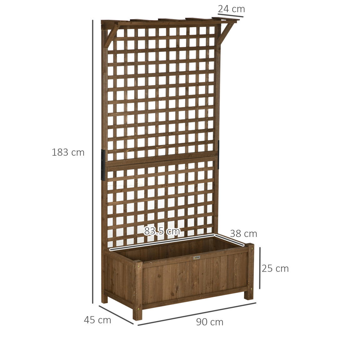 Outsunny Wood Planter with Trellis for Vine Climbing, Raised Garden Bed, Privacy Screen for Backyard, Patio, Deck, Coffee