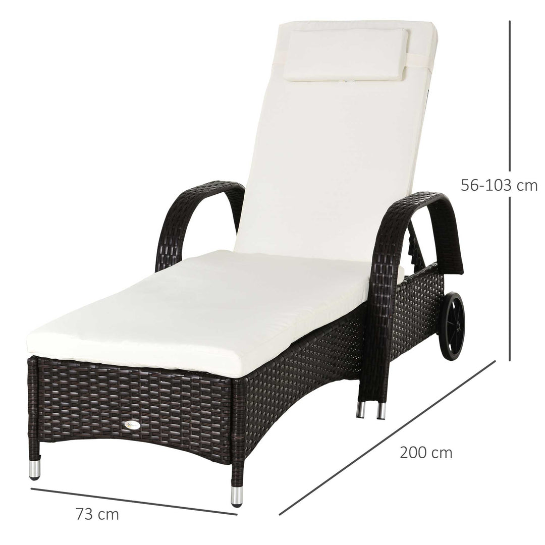 2PC Rattan Sun Lounger Recliner Bed Reclining Chair Patio Garden Outdoor Wicker Weave Adjustable Headrest with Fire Retardant Cushion – Brown
