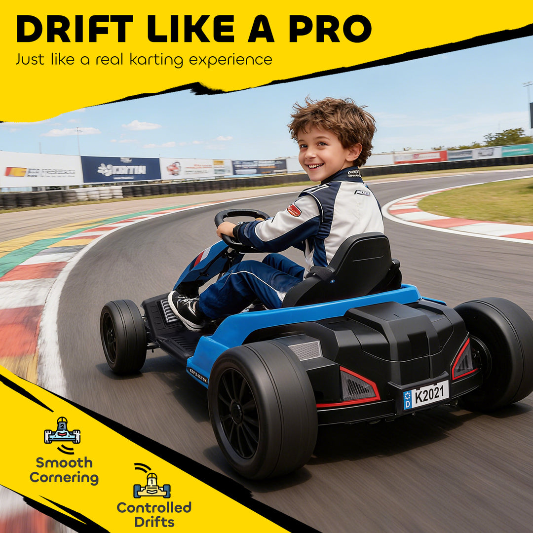 24V Electric Go Kart, Drift Kart with Adjustable Seat, Slow Start, 5-Point Harness, Music, Horn, for 6-12 Years