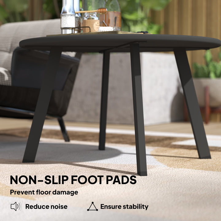 70cm Round Coffee Table, Outdoor Garden Table with Non-Slip Foot Pads and Metal Frame for Garden, Terrace, Balcony, Living Room, Black