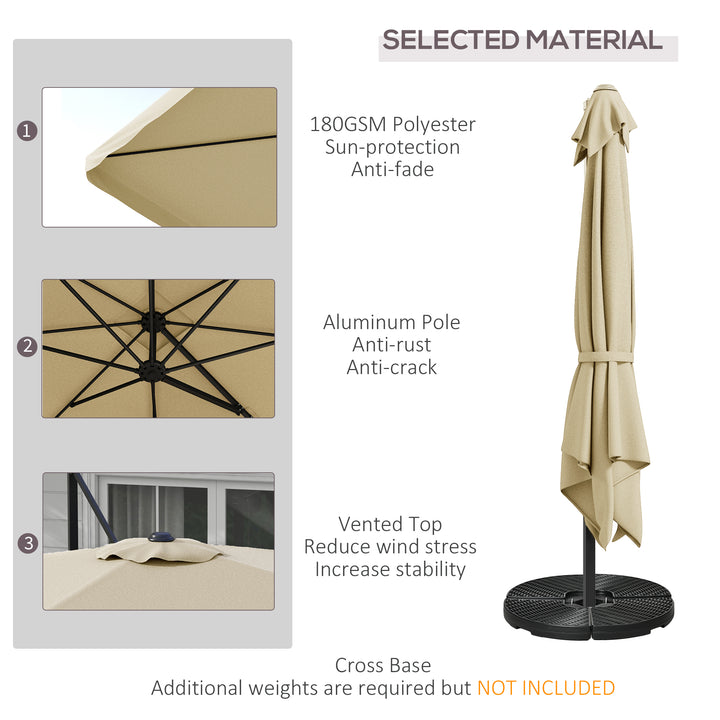 3m Cantilever Parasol, with Four-Position Canopy - Khaki