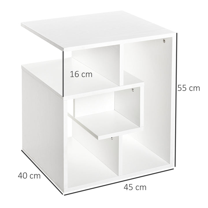Side Table, 3 Tier End Table with Open Storage Shelves for Living Room, Bedroom, Set of 2, White