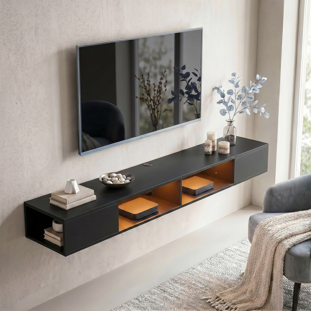 Wall Mounted TV Stand with RGB LED Lights, Floating Entertainment Cent