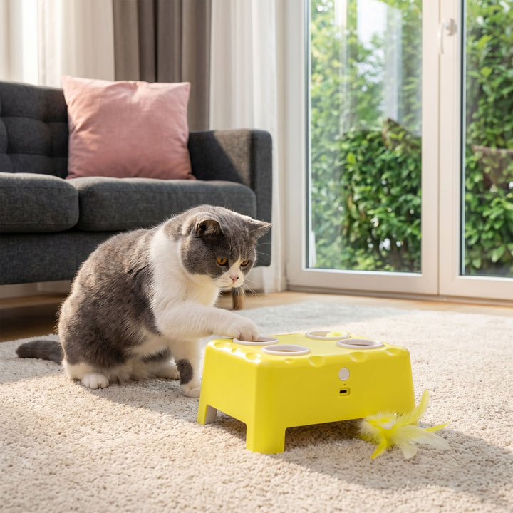 3 in 1 Interactive Cat Toys with Mouse &amp; Feather Teaser Toy Rechargeab