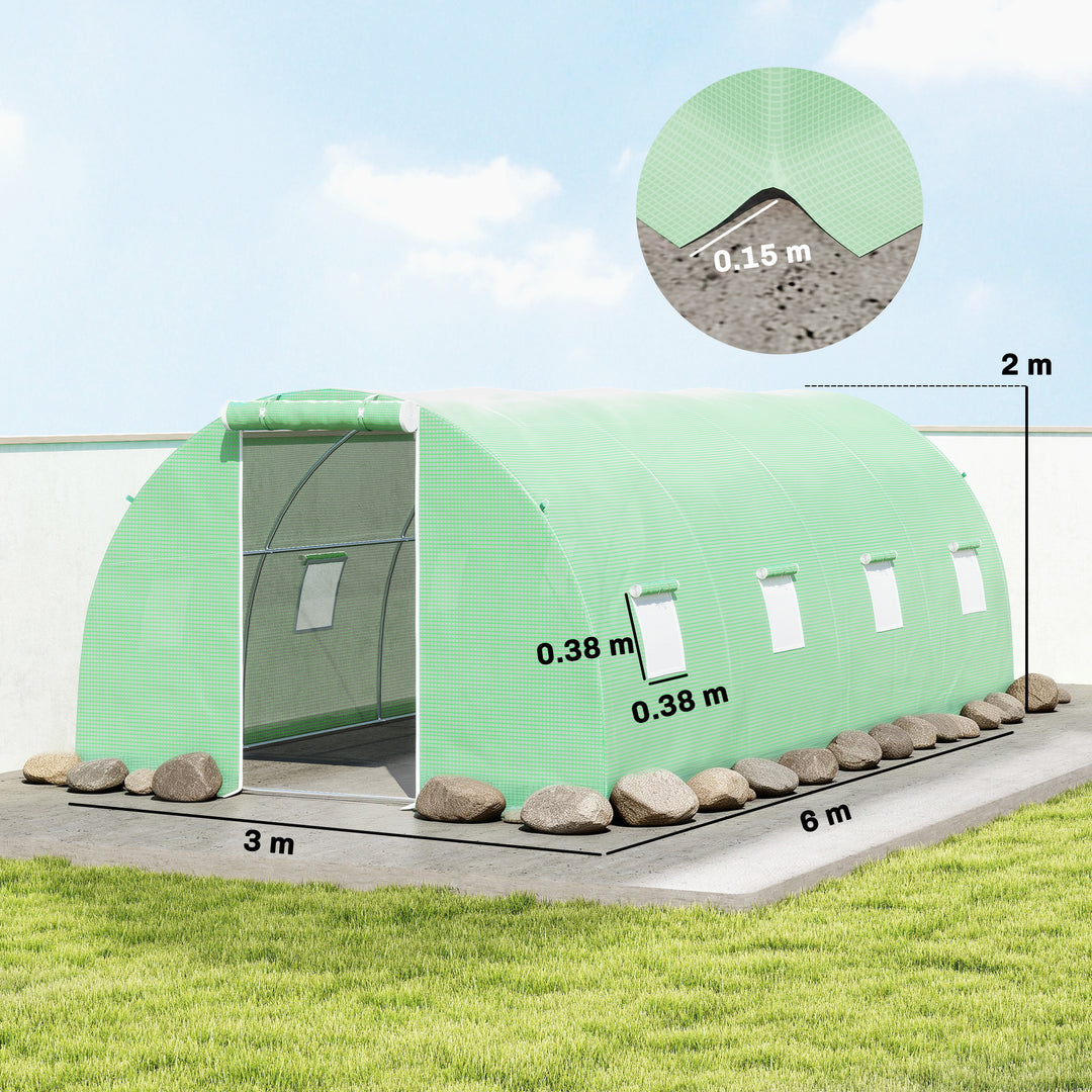 6 x 3 m Walk-in Polytunnel Greenhouse, Zipped Roll-Up Door, 8 Mesh - view 3