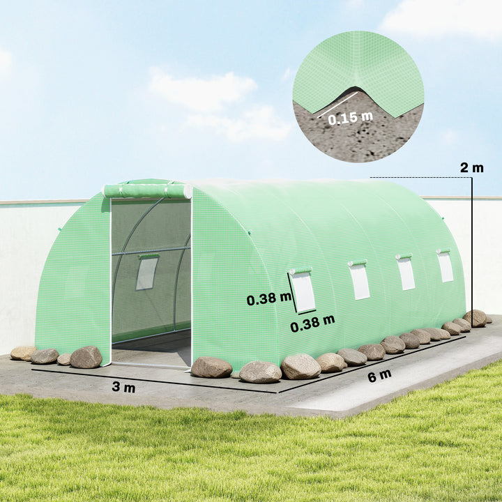 6 x 3 m Walk-in Polytunnel Greenhouse, Zipped Roll-Up Door, 8 Mesh - view 3