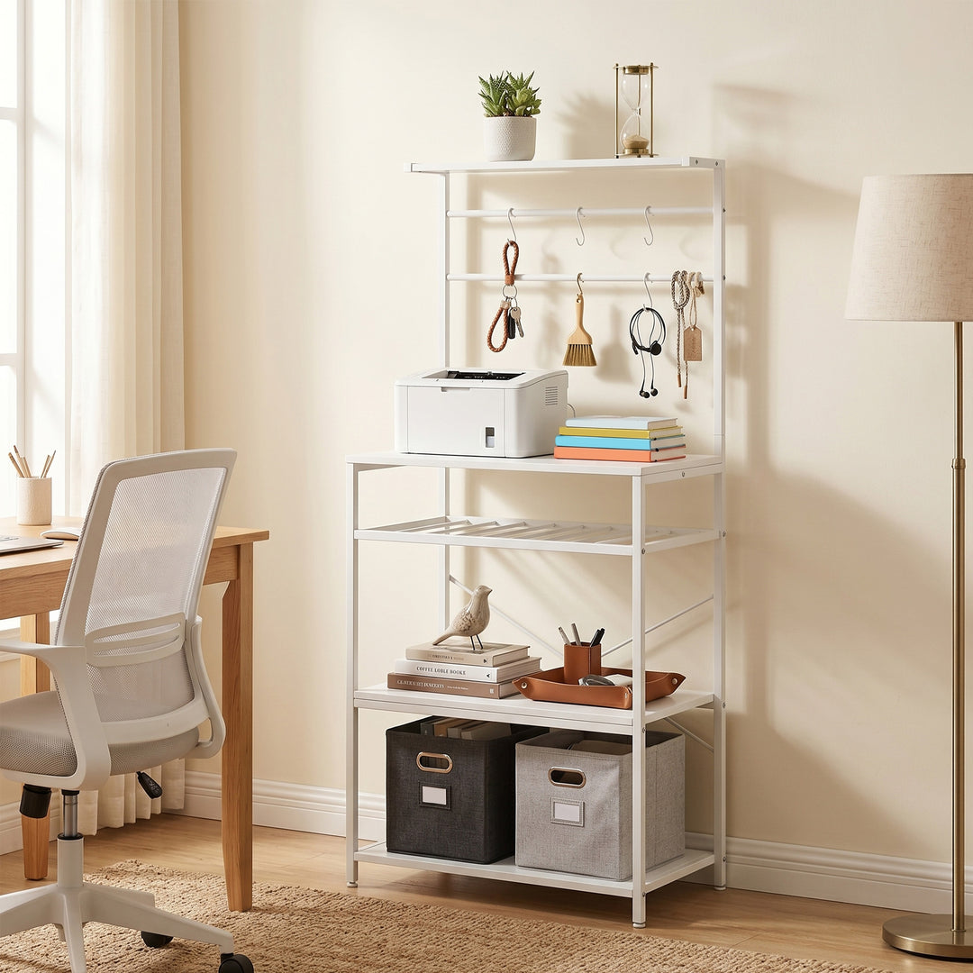 Freestanding Shelving Unit, Industrial Storage Shelf with 6 Hooks and 
