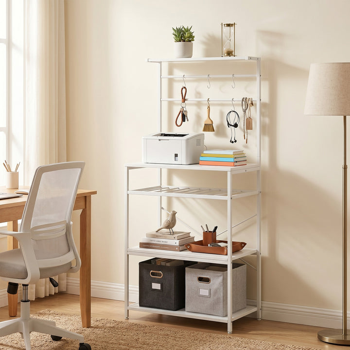 Freestanding Shelving Unit, Industrial Storage Shelf with 6 Hooks and 