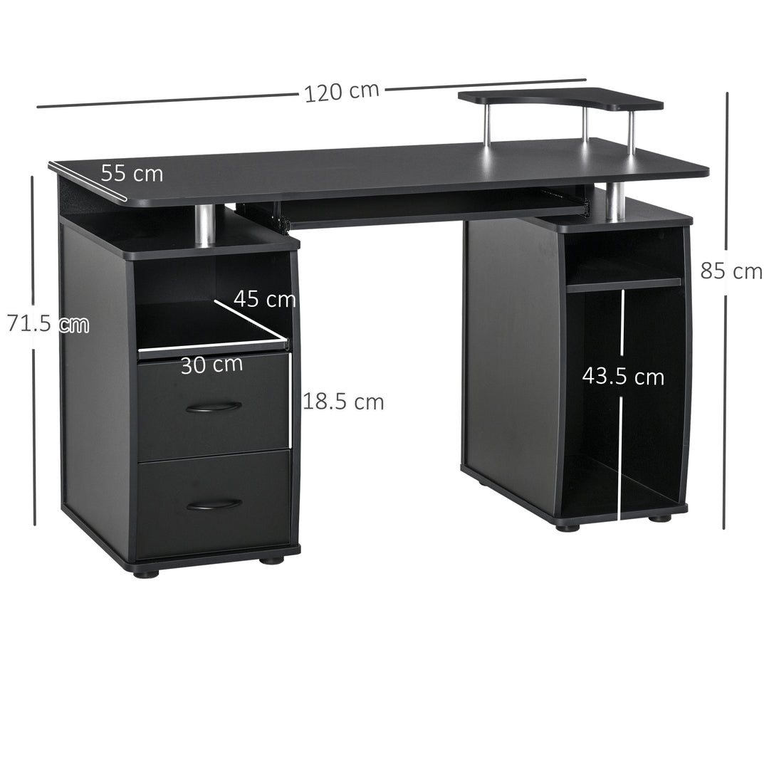 HOMCOM Computer Desk Office PC Table Workstation with Keyboard Tray, CPU Shelf, Drawers, Sliding Scanner Shelf, Black