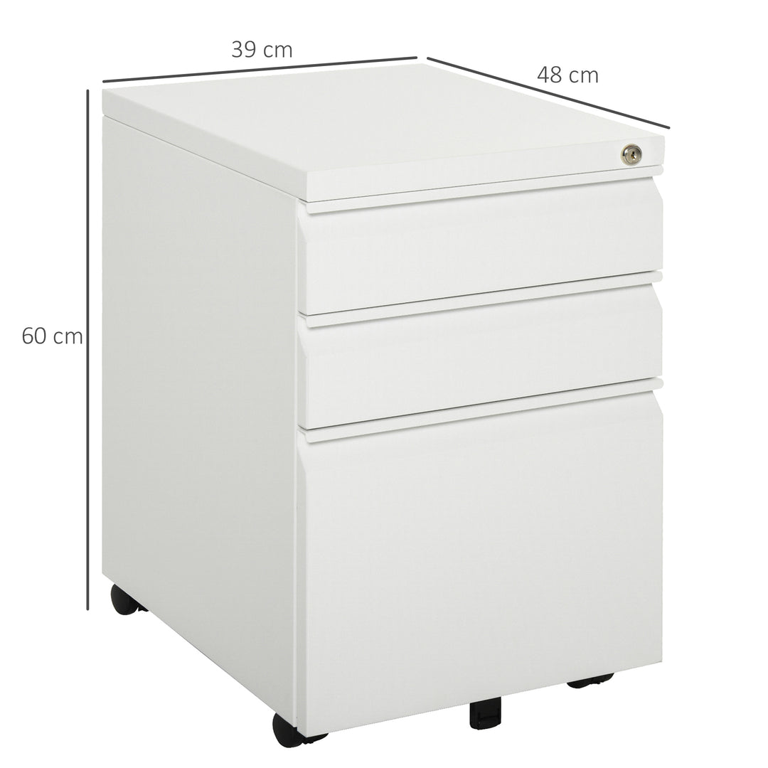 3 Drawer Filling Cabinet, Mobile Metal File Cabinet with Anti-tilt Design for Letter, A4, Legal Size, White