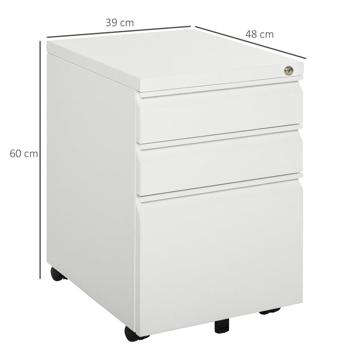 3 Drawer Filling Cabinet, Mobile Metal File Cabinet with Anti-tilt Design for Letter, A4, Legal Size, White