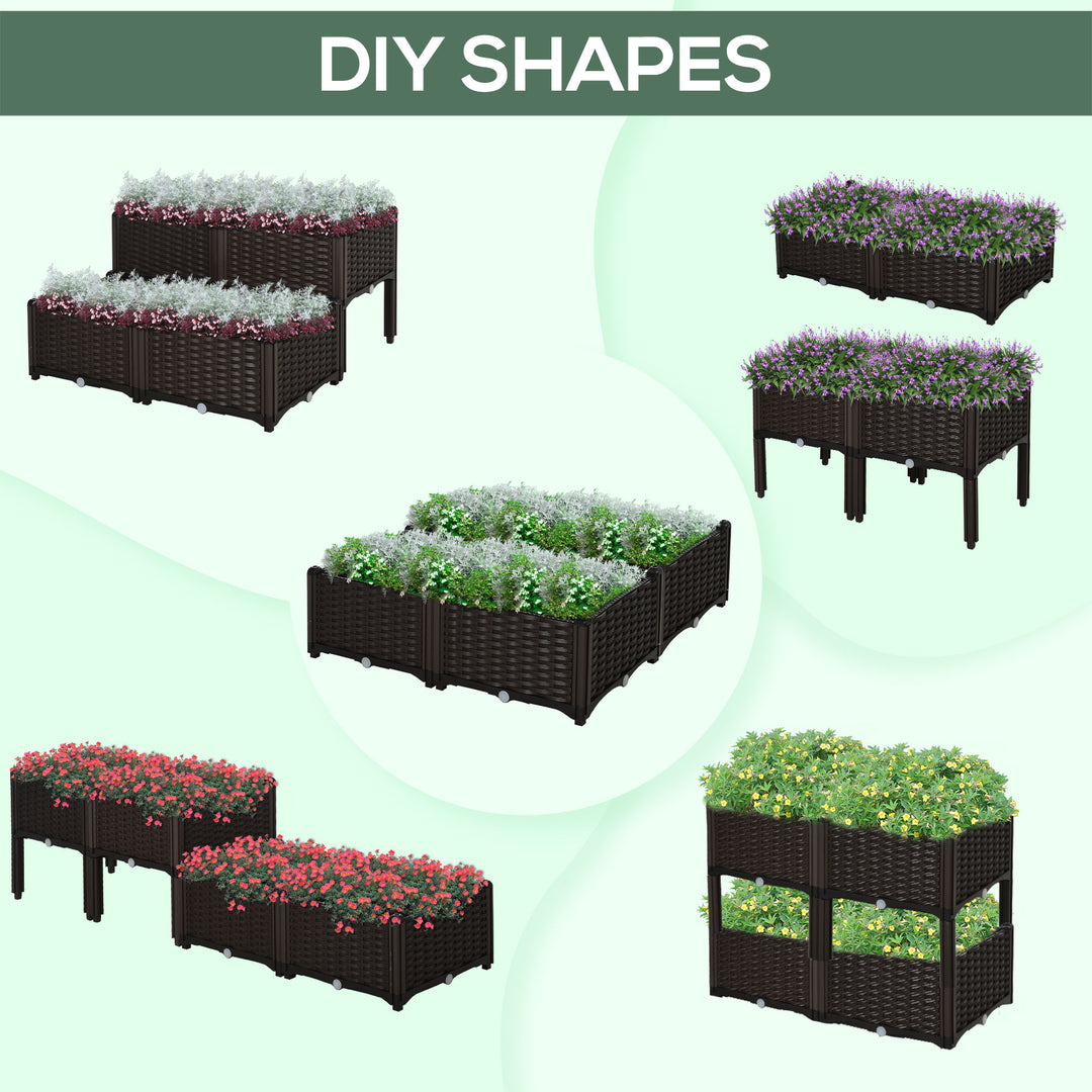 Set of 4 26L Garden Raised Bed Elevated Patio Flower Plant Planter Box PP Vegetables Planting Container, Brown