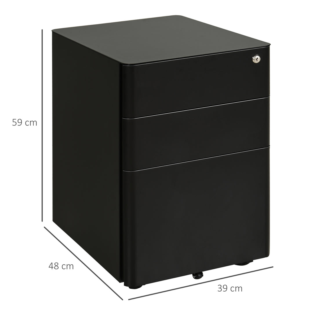 Lockable Cabinet, Rolling Filing Cabinet with 3 Drawers, Steel Office Drawer Unit for A4, Letter, Legal Sized Files