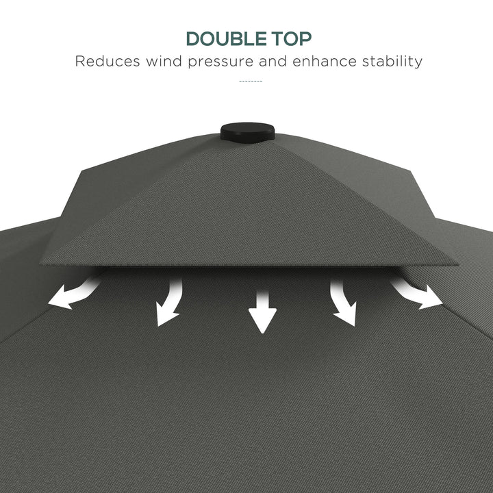 Outsunny 2.5m Square Double Top Garden Parasol Cantilever Umbrella with Ruffles, Dark Grey