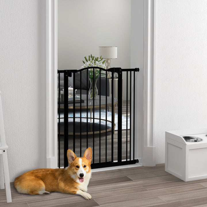 PawHut Safety Pet Gate, Metal Dog Fence, Adjustable 74-87cm, Foldable Design, Sleek Black | Aosom UK