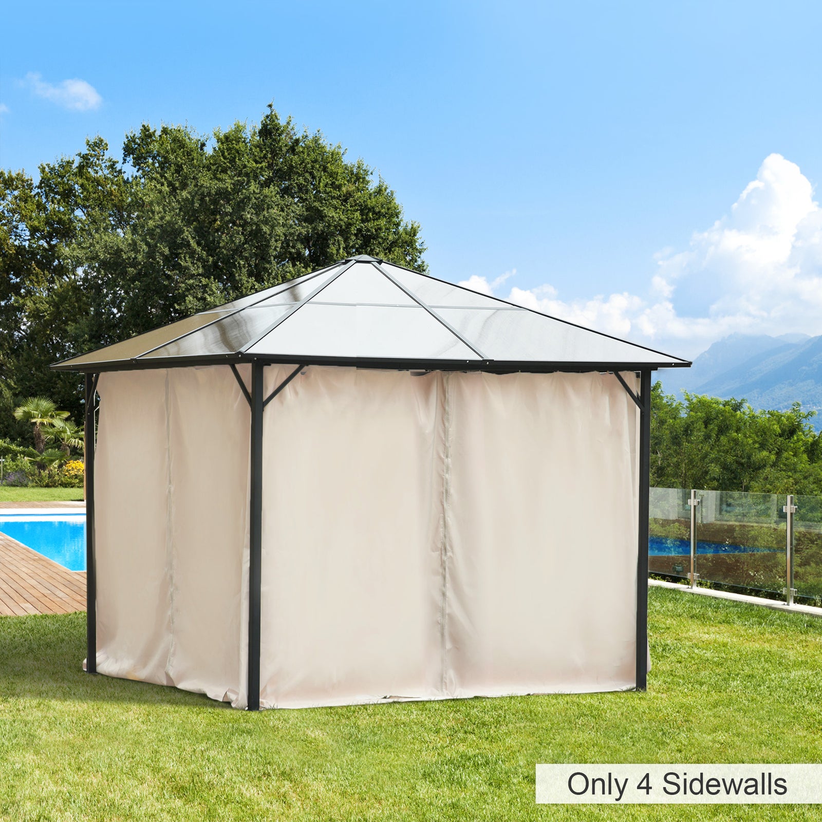 Replacement Gazebo Curtains, 4-Panel Gazebo Side Panels Only, for 3 x 3 (M) Gazebos or Pergolas, Hooks/C-Rings Included, Beige