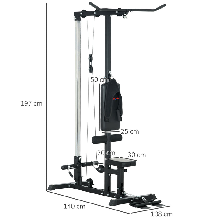 SPORTNOW Pull Up Station with Adjustable Seat, Power Tower for Chin up  and Lat Pulldown Exercises, Multi-Function Fitness Equipment with Flip-Up Footplate, for Home Gym, Black