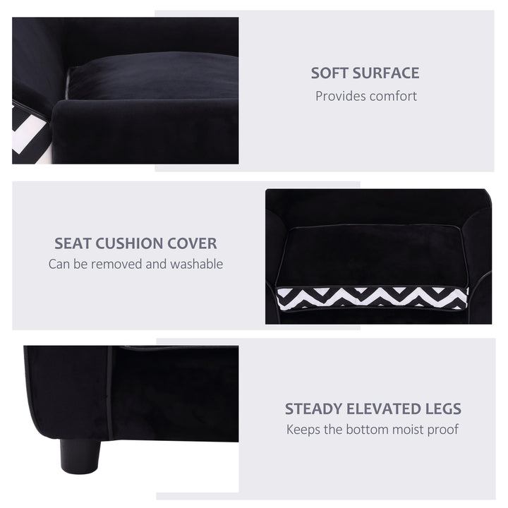 PawHut Pet Sofa for XS-S Dogs, Cat Couch with Soft Cushion, Washable Cover, Detachable Legs, Wooden Frame, Black | Aosom UK