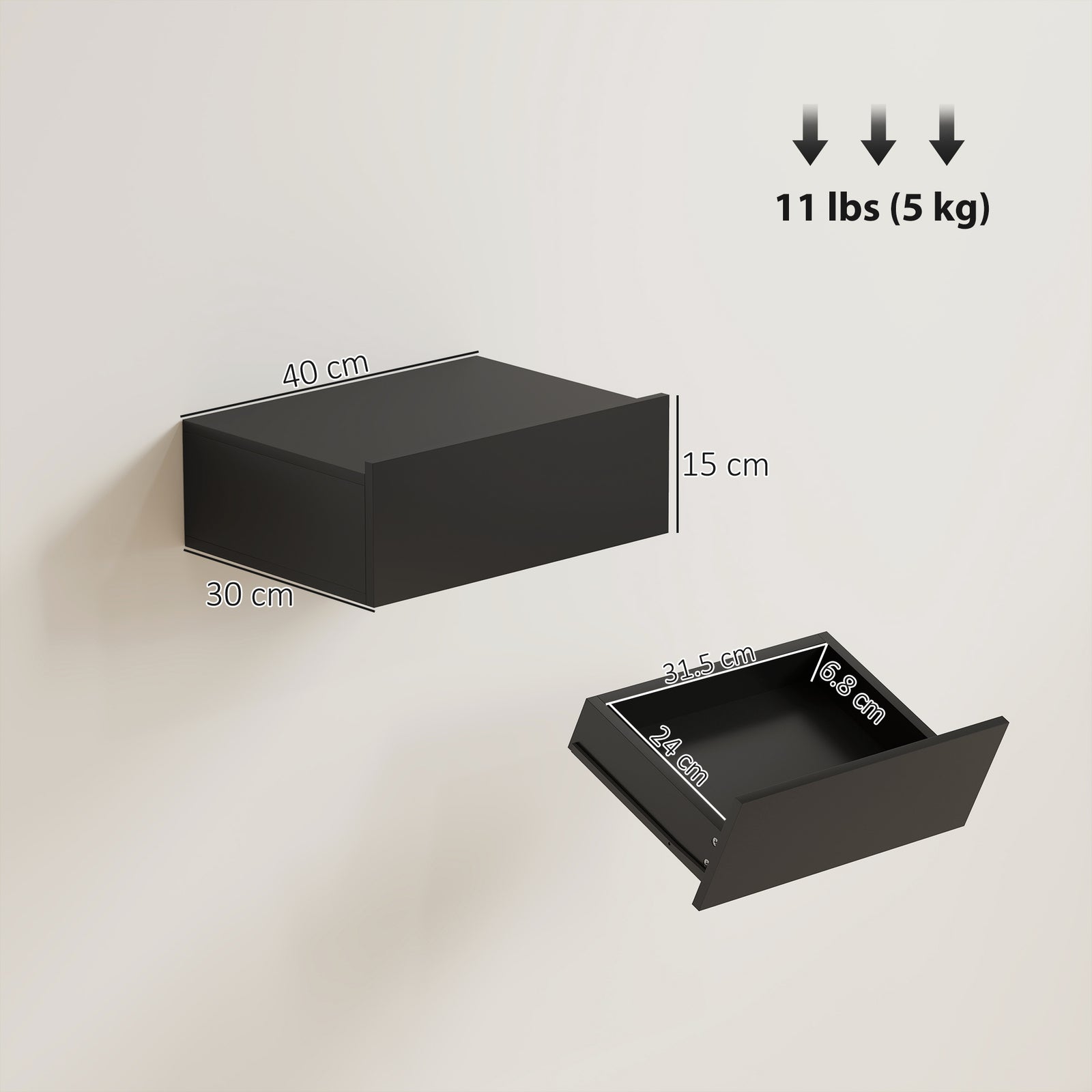 Floating Bedside Table Set of 2, Wall-Mounted Nightstand with Storage 