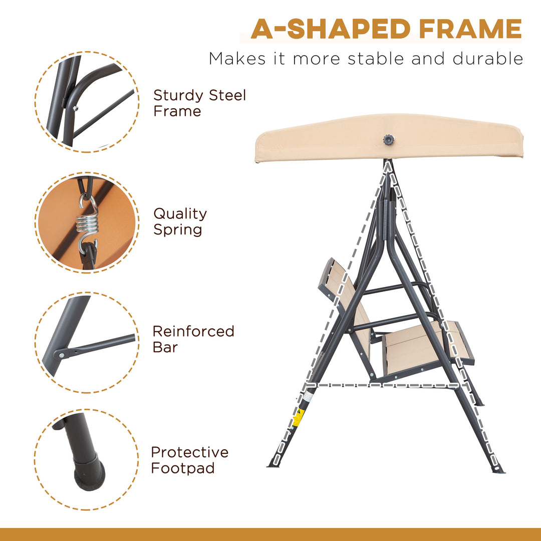 MCL 3 Seater Swing Chair, Garden Swing Bench with Canopy, Breathable Mesh Seat and Heavy Duty Steel Frame for Patio, Yard, Beige