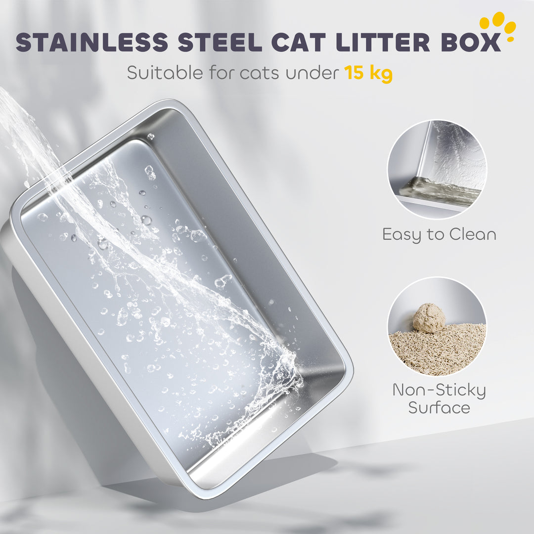 Extra Large Stainless Steel Litter Box, Enclosed Cat Litter Tray with Scoop, Deodorizer Bag, Front-Entry and Top-Exit
