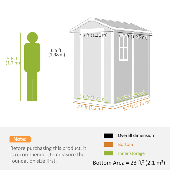 4 x 6ft Garden Shed, Plastic Shed with Floor, Window, Lockable Door and Vents, Resin Tool Shed for Outdoor Patio Storage, Zero Maintenance, Grey