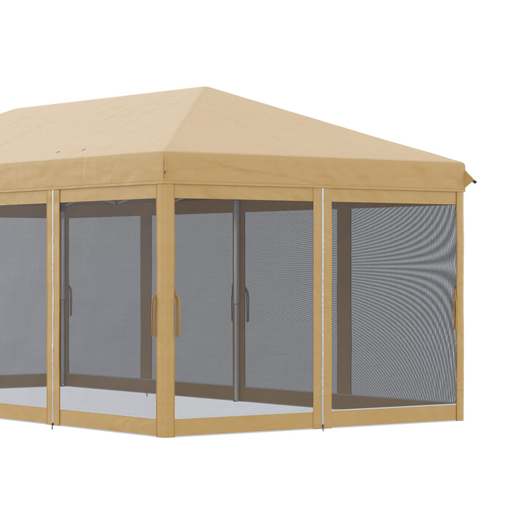 Outsunny 6 x 3(m) Pop Up Gazebo, Outdoor Canopy Shelter, Marquee Party Wedding Tent with 6 Mesh Walls and Carry Bag, Beige