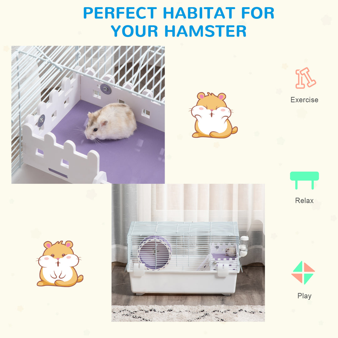 2 Tier Hamster Cage, Gerbil Cage with Exercise Wheel, Water Bottle, Ladder, White