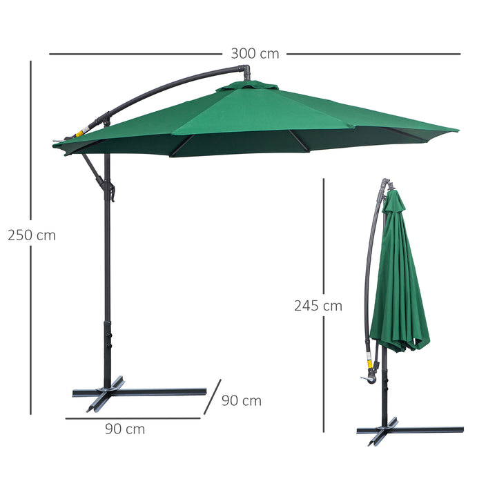 3m Banana Hanging Parasol Umbrella Green