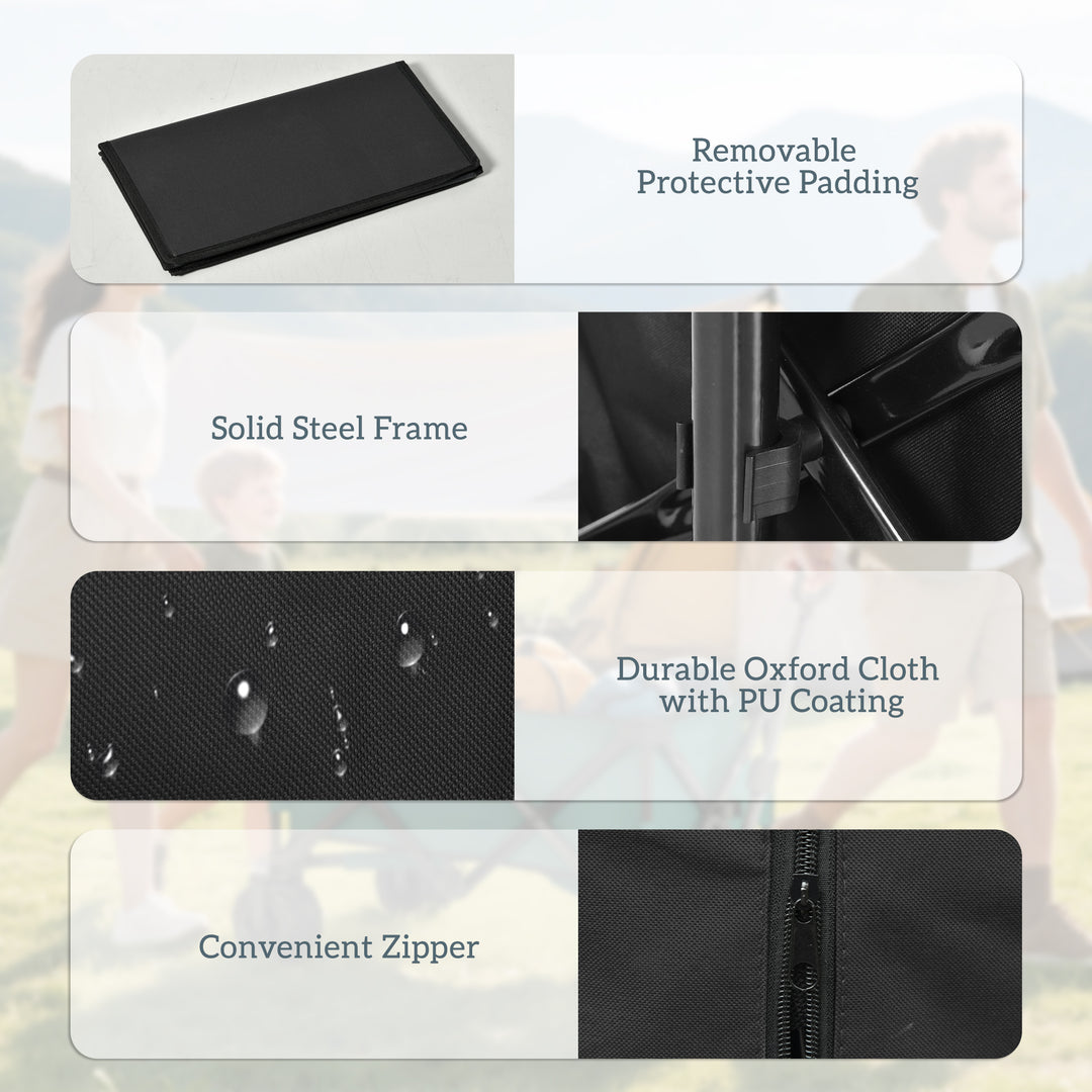 MCL Outdoor Folding Garden Trolley on Wheels, Capming Cargo Wagon Cart Trailer w/ Handle, Wheels for Beach Garden, Black